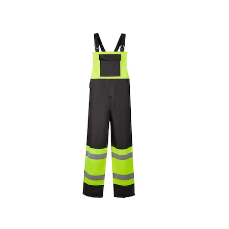 2W International Hi-Vis Bib Overalls, 100% Polyester Oxford with PU coating. 300 Denier, Lime/Black, XL HBO77-E XL